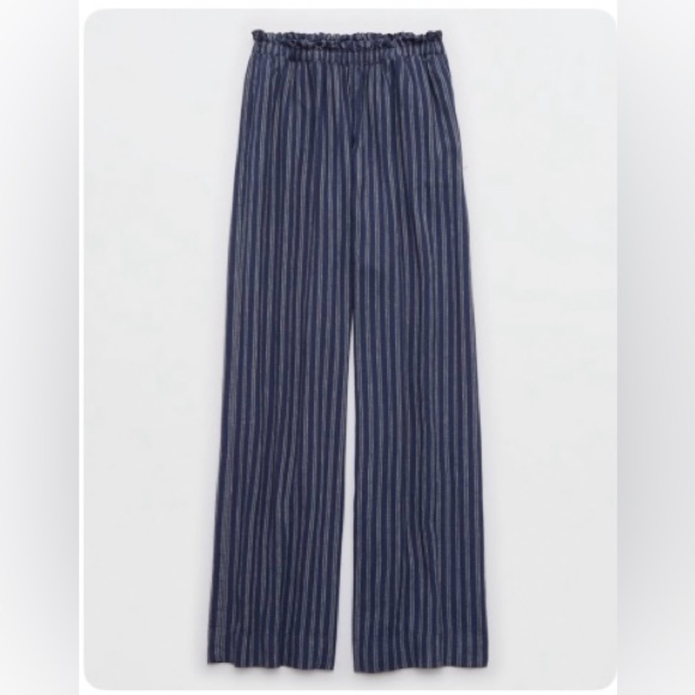 Aerie Linen Blend Striped Blue Trouser